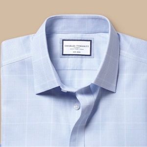 Charles Tyrwhitt Non Iron Prince of Wales Check Shirt Cornflower Blue 16/35
